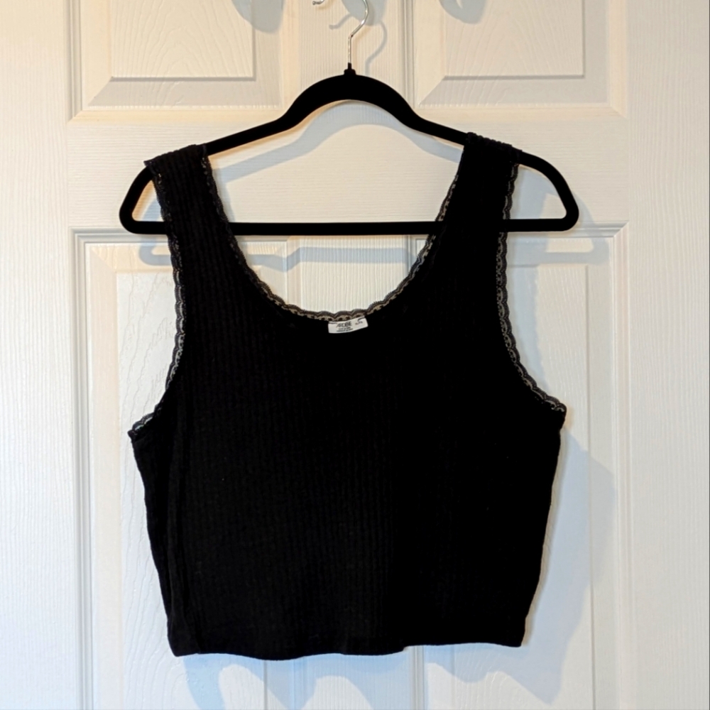 Black Lace Trim Tank Top